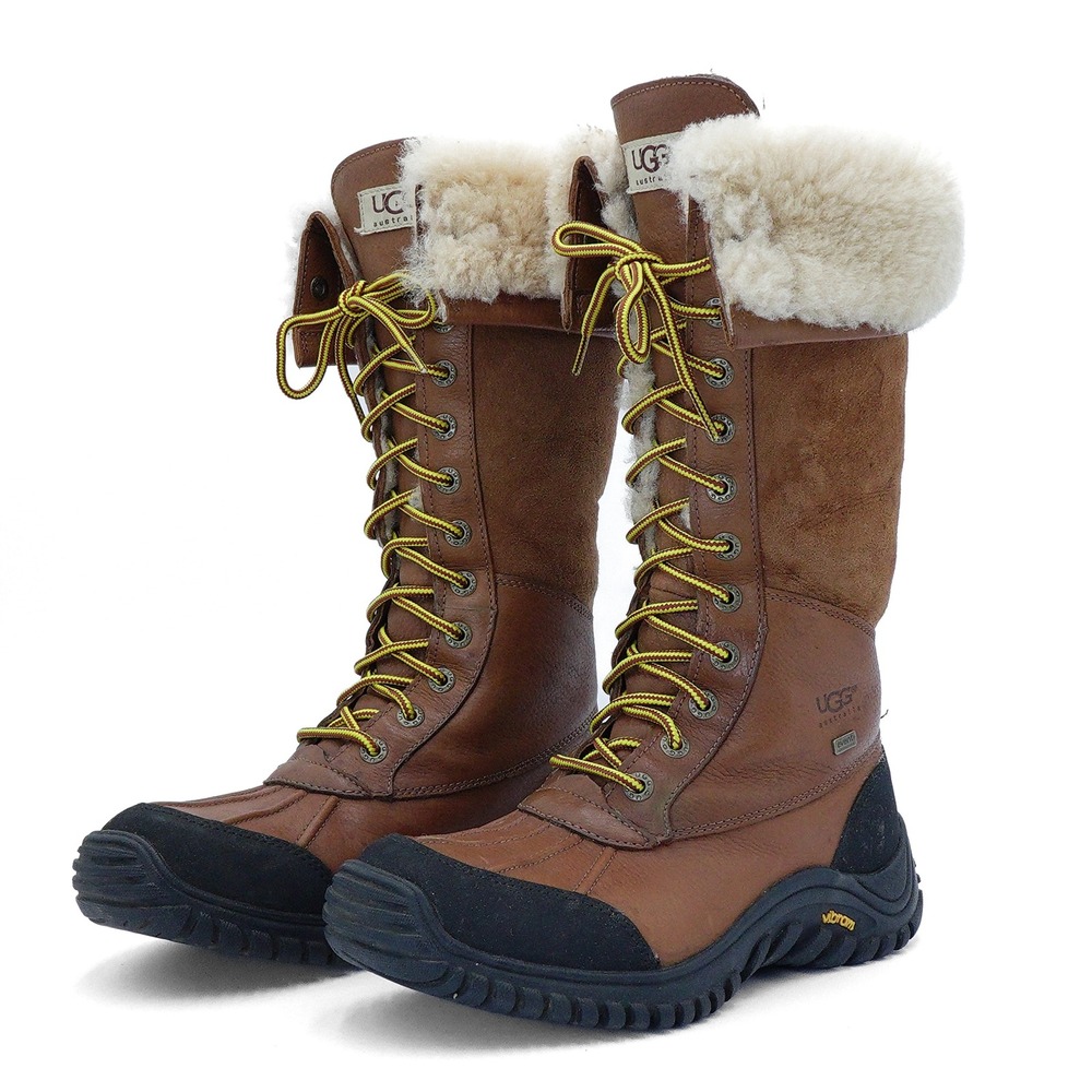 UGG Womens US 7 Chestnut Adirondack Boot Tall III Leather Fur Lined Winter Boots